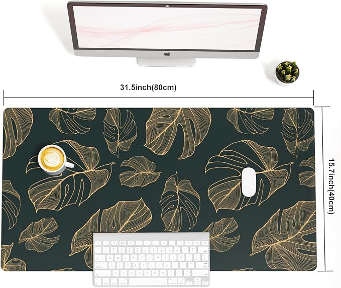 Colorful Star Monstera Leaves PU Leather Desk Mat, 31.5" x 15.7" | Large Waterproof Non-Slip Gaming Mouse Pad, XXL PC Laptop Protector Pads, Desk Writing Pads for Office Home