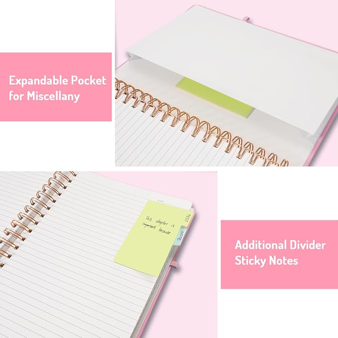 Forvencer A4 Lined Spiral Journal Notebook with 300 Numbered Pages, 11" X 8.5" Thick Journals for Writing with 100GSM Paper, Hardcover Notebooks with Contents for Work, School, Pink