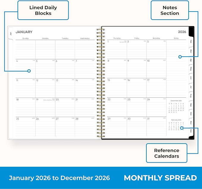 Blue Sky 2026 Weekly & Monthly Planner Calendar, 8.5"x11", Baccara Dark | January 2026 - December 2026, Clear Pocket Cover, Durable Twin Wire Binding, Laminated Tabs, Storage Pocket