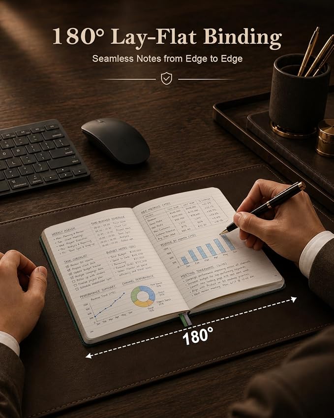 Lined Hardcover Leather Journal Notebook: A5 Journal for Women Men, Green | 312 Numbered Pages & Content, 100GSM Thick Paper, College Ruled Journals Note Book for Business Work Writing Diary