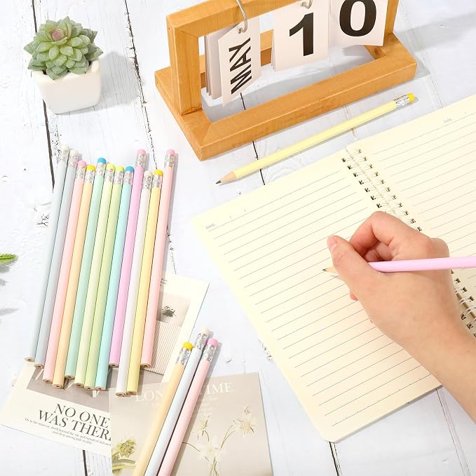Whaline 48Pcs Pastel Color Pencils with Erasers Back to School Colorful Wooden Pencil Unsharpened Writing Drawing Pencil for Students Graduation School Office Stationery Gift
