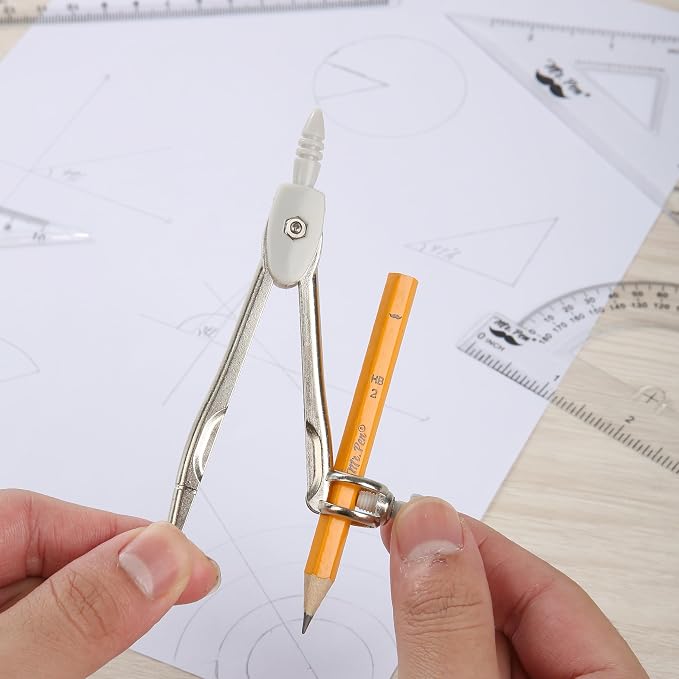 Mr. Pen- Geometry Set, 13 pcs, 3 Metal Compasses, Protractor, 6" Ruler | 45° & 30°/60° Set Squares, Pencils, Lead Refills, Sharpener & Eraser for Math, Drafting & Classroom Use | 45° & 30°/60° Set Squares, Pencils, Lead Refills, Sharpener & Eraser for ...