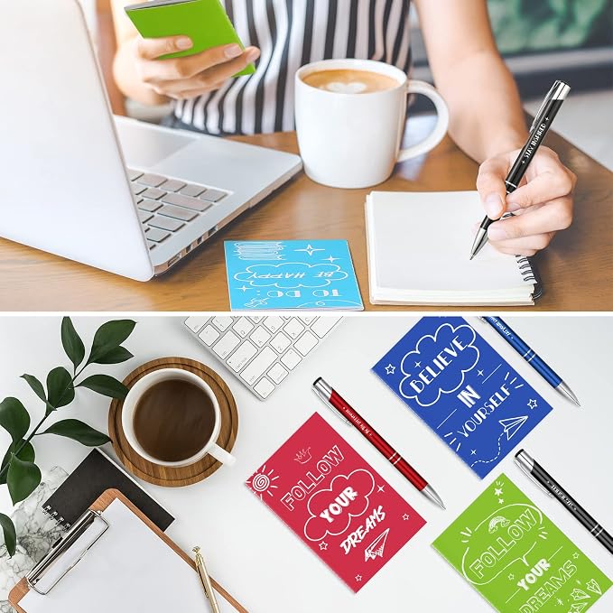 Geyee 24 Pcs Mini Motivational Pens Inspirational Notepads Bulk Appreciation Gifts Small Journals Funny Ballpoint Pen Set Prizes Men Women Office Travel Party Favors(Funny)