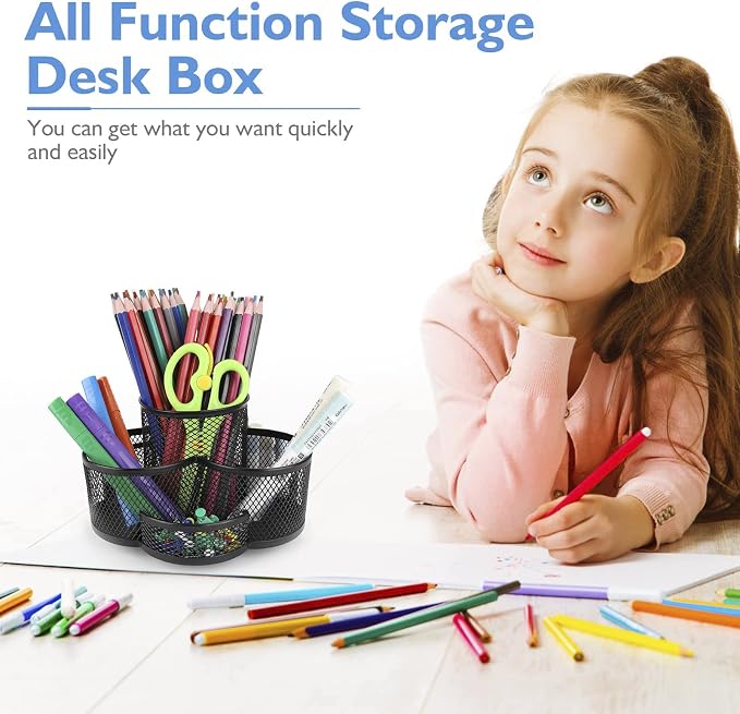 360 Rotatable Metal Mesh Desktop Pen Holder Pencil Holder Pencil Organizer Stationery Organizer Pen Pot Makeup Brush Organizer for Home School Office (Pink)