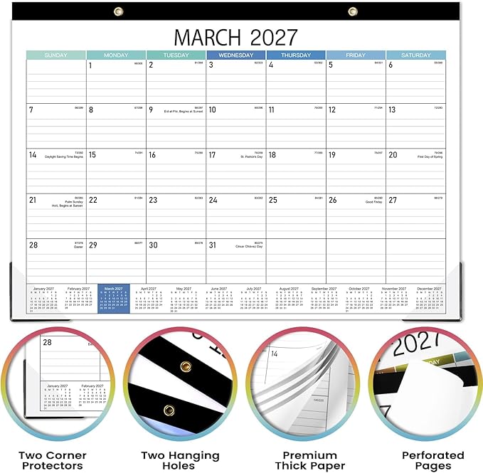 2026-2027 Desk Calendar - Desk Calendar 2026-2027, 14.8" x 11.4", Jul. 2026 - Dec. 2027, 18 Months Calendar, Large Ruled Blocks, Tear Off, Corner Protectors, Desk/Wall Calendar for Planning and Organizing