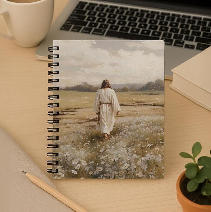 bitCNY Christian Art Notebook 5.5x8.3 Inches – Jesus Walking in the Field Journal, Peaceful Faith-Inspired Spiral Notebook