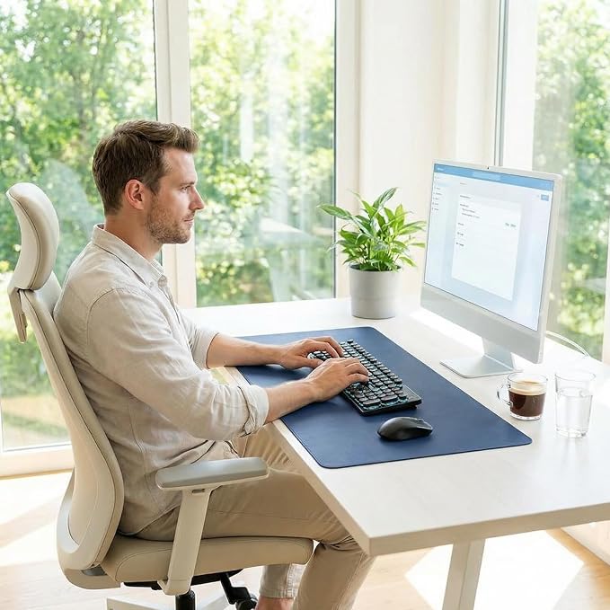 Leather Desk Mat - Non-Slip PU Desk Pad for Office and Home - Desk Organization and Accessories - Ideal for Mouse Pad and Desk Mats on Top of Desks (Dark Blue,22.85''x 35.85'')