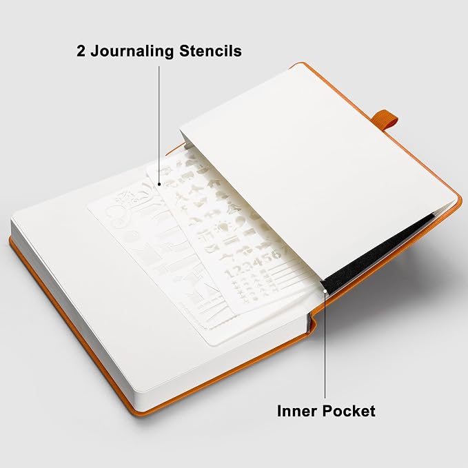 RETTACY Dotted Journal Notebook, 192 Pages, A5 Medium Size (5.7'' x 8.3'') | Leather Hardcover, 100 GSM Thick Paper, for Journaling, Planning, Tracking (Orange)