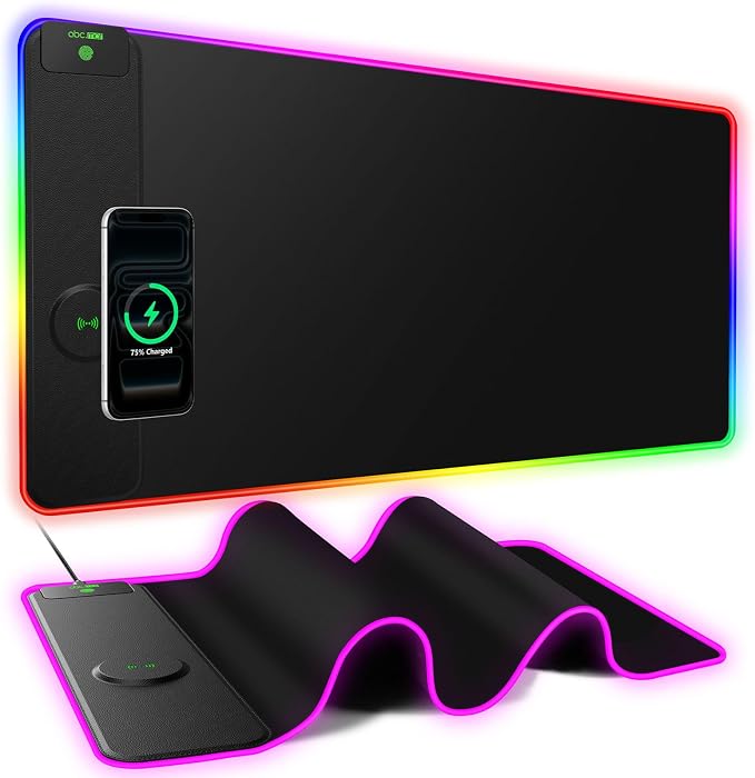 XXL RGB Gaming Mouse Pad with 15W Magnetic Wireless Charging, 31.5'' x 15.8'' Extra Large LED Mousepad, 24 Lighting Effects Desk Mat with Non-Slip Rubber Base, Waterproof Ultra-Smooth Surface