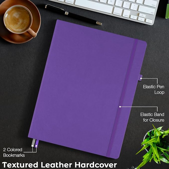 Blank Notebook, Hardcover Sketch Book, 8.5" x 11" Large Blank Journal, No Bleed Thick Paper Sketchbook for Drawing, Unlined Notebook Journal for Women Men, A4 Leather Sketchbook, Lay Flat, Purple