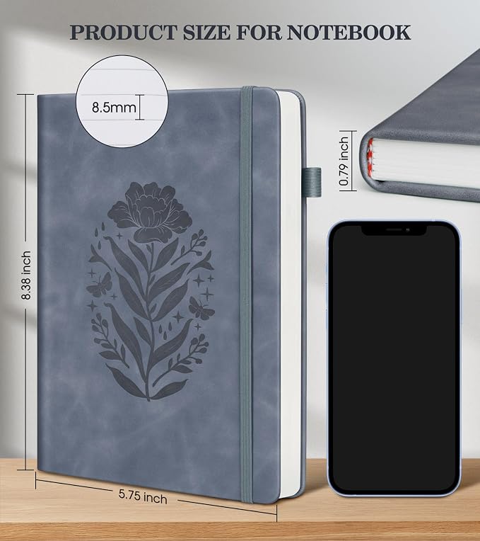 Lined Journal Notebook for Men Women, A5 Leather Journals for Writing, 200 Pages College Ruled Journal Notebook, Travel Daily Journal Notebook for Work School, Note Taking 5.75'' X 8.38'' Grayblue