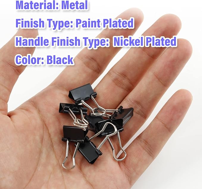 40 Pack 5/8" Black Binder Clips, 5mm Capacity Metal Office Clamps | Metal Paint-Plated, 15mm Wide 5mm Capacity, For Paper Document Photo Album School Office Home