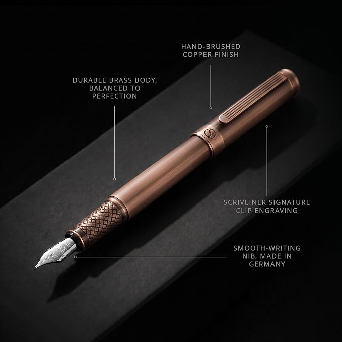 Scriveiner Luxury Fountain Pen - Stunning Copper Luxury Pen, Schmidt Gilded Nib (Fine), Converter, Best Pen Gift Set for Men & Women, Professional, Executive, Office, Nice Pens