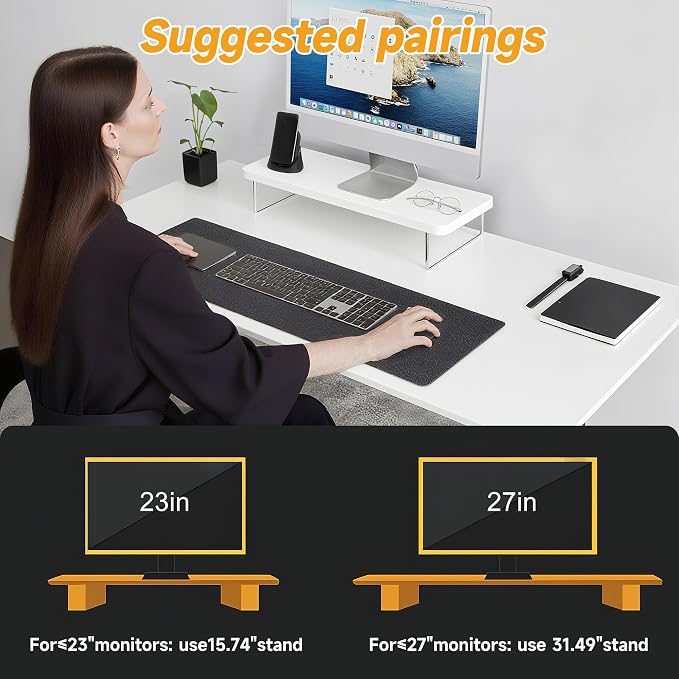 Computer Monitor Stands, Wood & Acrylic Computer Monitor Stand, Desk Monitor Stand Underneath Storage For Office, Home, School Supplies, 15.7" L (White)