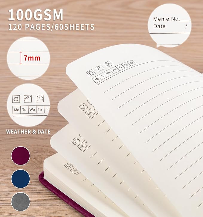 3 Pack Pocket Journaling Notebooks, A6 Small Notebook For Note Taking Journaling Notebooks Journals For Writing Mini Note Pads With Pen Holder 120 Pages 100 GSM Thick Paper(Wine, Navy, Charcoal)