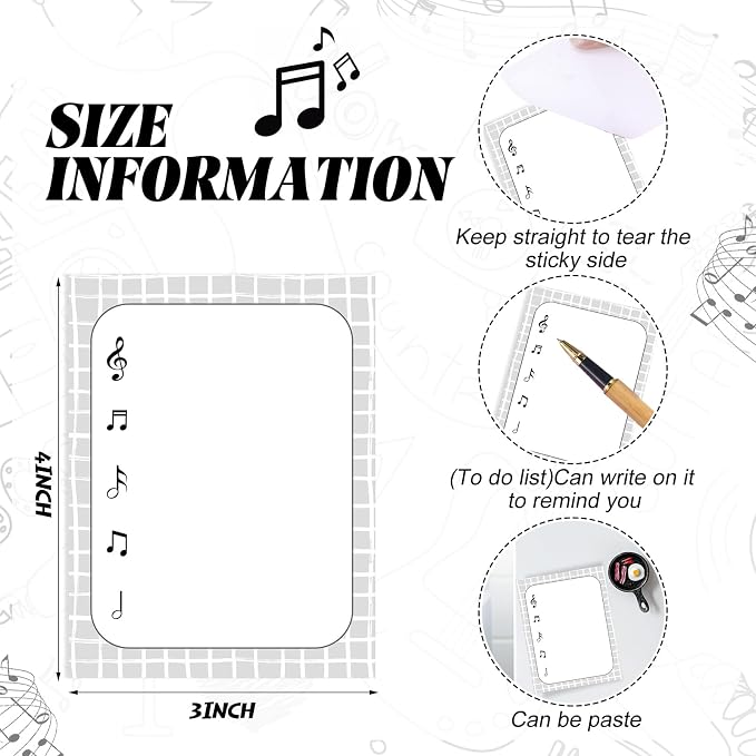 Chiisong 12 Pcs Music Sticky Notes Musical Note Pads Funny Memo for Music Teacher Appreciation Gifts Party Favor Musical Message Reminder Christmas Small Supplies Home Office