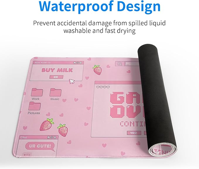 Pink Gaming Mouse Pad 27.6x11.8 Inch Pastel Game Over Large Mousepad Kawaii Office Decor for Women Non-Slip Rubber Base Stitched Edges Keyboard Mouse Mat Desk Pad for Office Home and Game