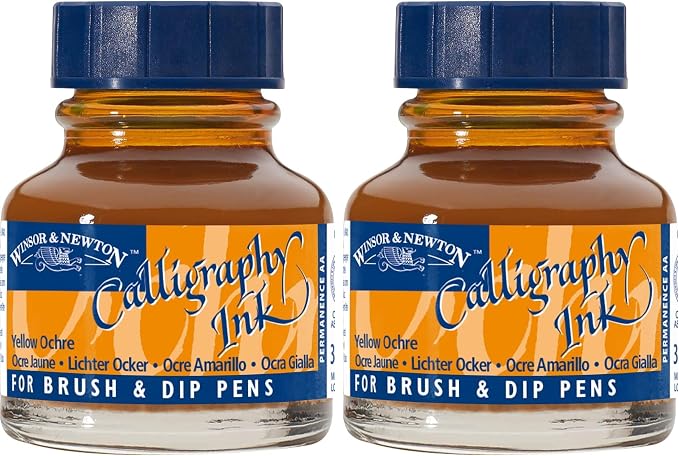 Winsor & Newton Calligraphy Ink, 30ml(1-oz) Bottle, Yellow Ochre (Pack of 2)