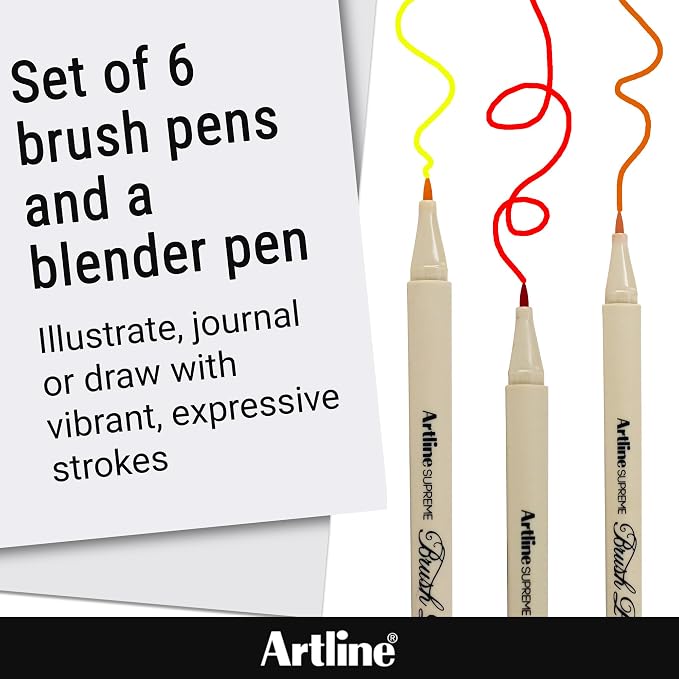 Artline SUPREME Brush Pens | AP Certified Safe for Kids | Blur Resistant Ink | EPFS-F | Flexible Brush Nib Creates Unique Wide & Fine Lines | Assorted Floral 7-Pack