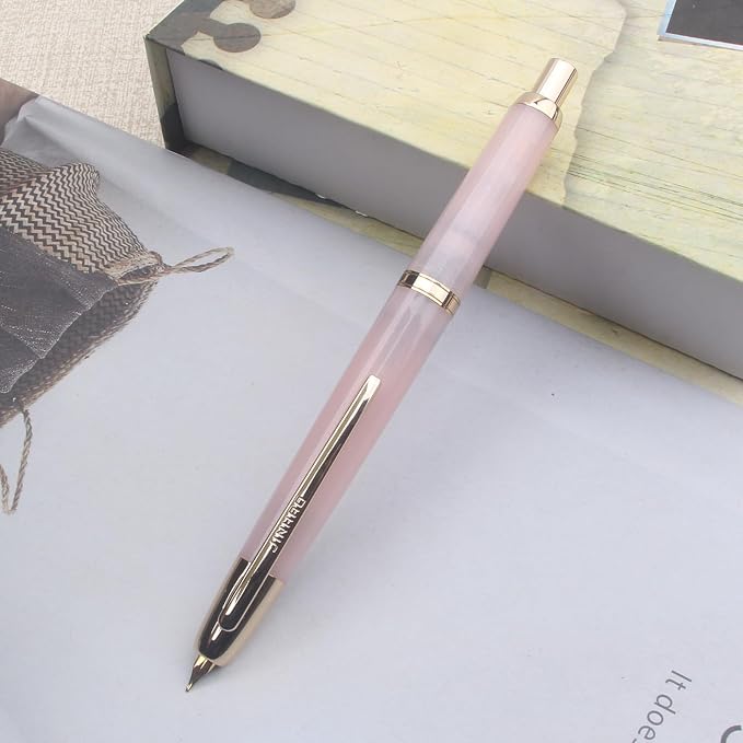 JINHAO 20 Pink Gold Clip Press Fountain Pen Retractable Nib Ink Pen with Converter Stationery School Supplies