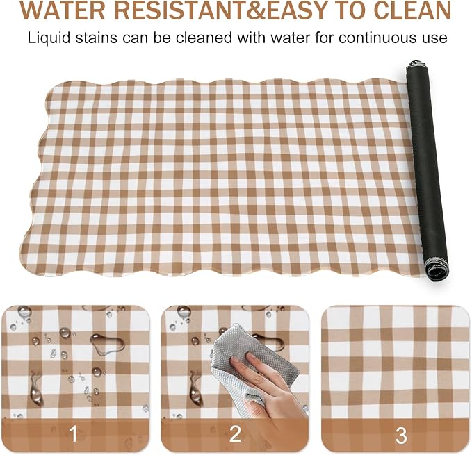 L-SPOUTTO Brown Checkered Mouse Pad,Cottagecore Scalloped Desk Mat XXL Large Cute Gingham Gaming Mousepad,35.4x15.7in Non-Slip Keyboard Pad Waterproof Desktop Mat for Laptop Computer Game Home Office