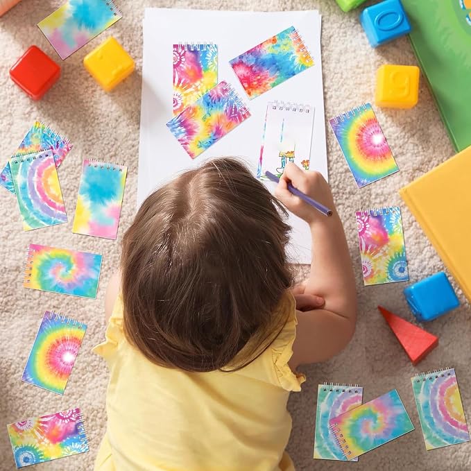 24 PCS Mini Tie Dye Notepads Small Spiral Notebook Mini Notebook Bulk for Party Supplies Multicolor Pocket Notebooks for Tie Dye Birthday Party Art Gift Supplies