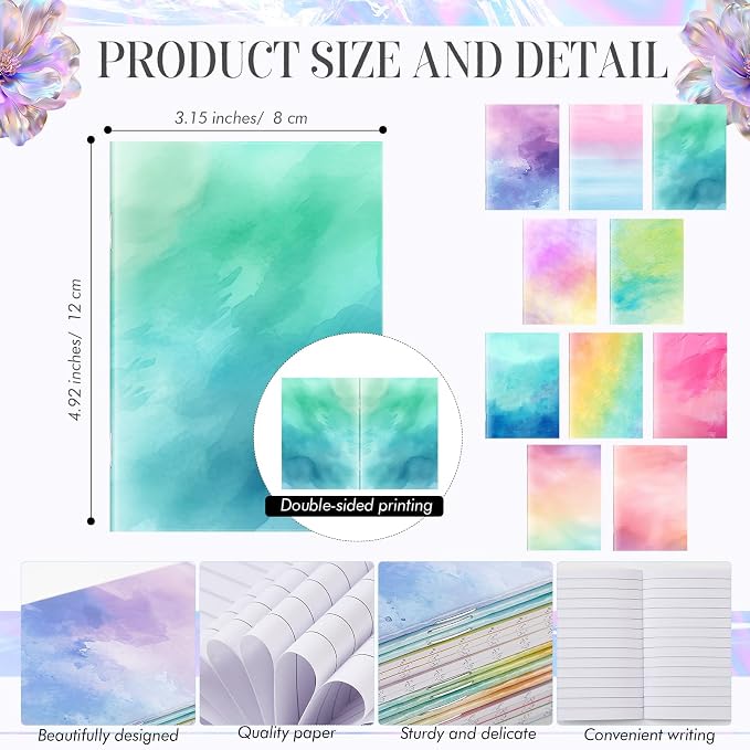 Tenceur 100 Pcs Mini Tie Dye Notebooks Pocket Notepads Bulk Tie Dye Small Memo Pad 3" x 5" Back to School Journal Notebook for Pastel Party Favors Birthday Gifts Classroom Office Supplies