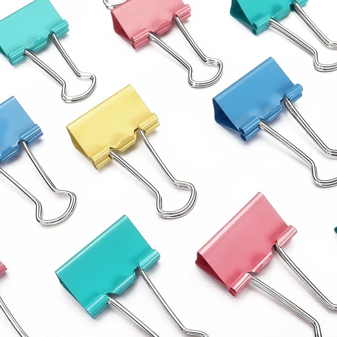 ZZTX 48 Pack Small Binder Clips 1.0 Inches Assorted Colors | Paper Clamps Clips, Durable steel, Strong clip, Color-coded
