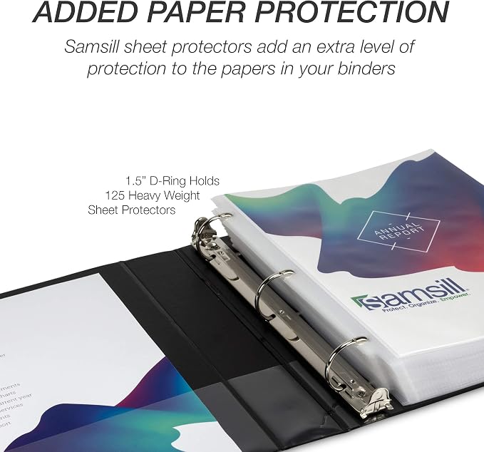 Samsill Durable 1.5 inch 3 Ring Binder, D Ring Binder, 100% Recycled Chipboard, Black, 12 Pack