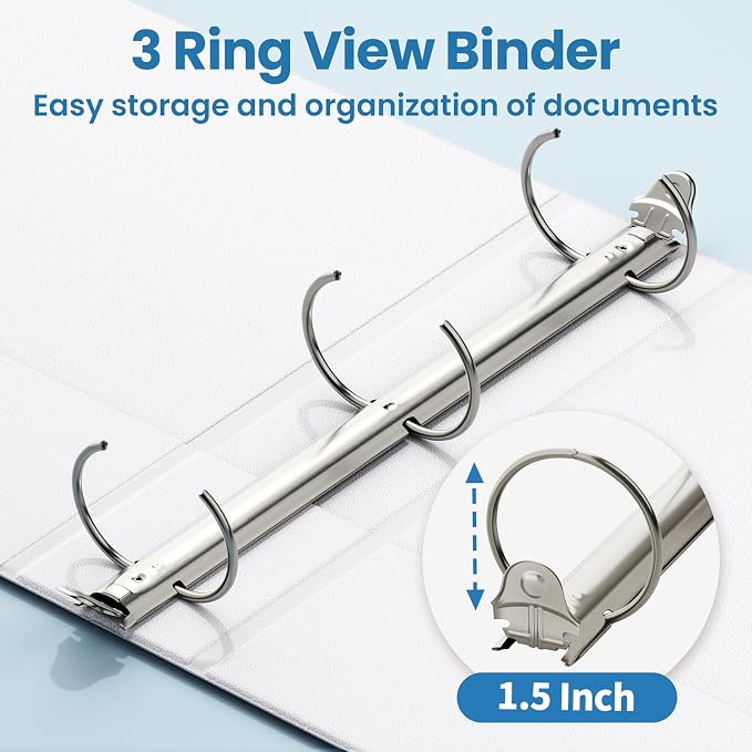 SUNEE 3 Ring Binders 1.5 Inch 10 Pack, Clear View Binders Three Ring PVC-Free (Fit 8.5x11 Inches) for School or Office Supplies, White