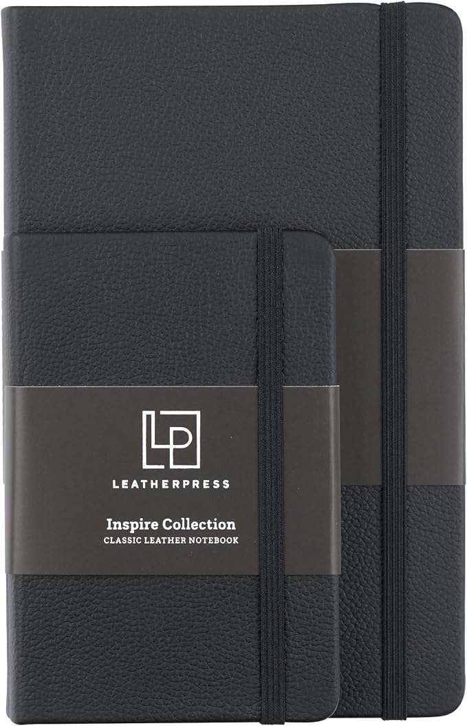 Classic Leather Notebook, Hardcover, Midnight Black, Pocket (3.8" x 5.7"), 240 Pages, Inspire Collection