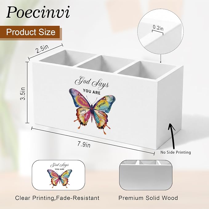 God Says You Are Butterfly Christian Pen Holder for Home Office Desk, Christian Gifts for Women, Butterfly Inspirational Bible Verse Wooden Box Sign Pencil Holder for Desk Shelf Organizer