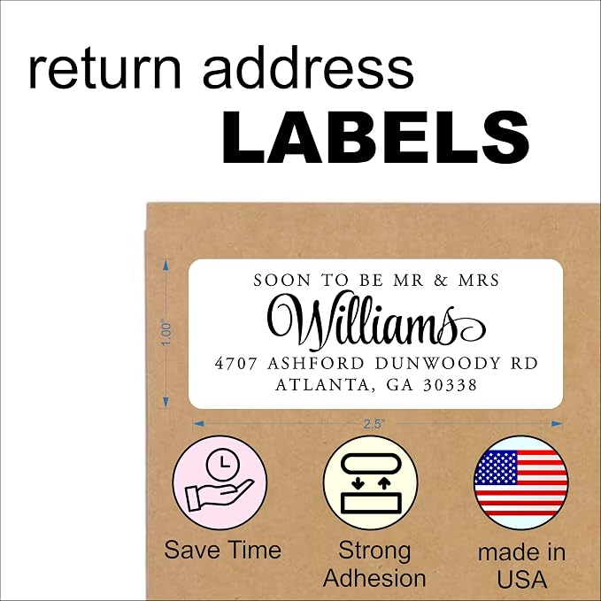 White Address Labels - Personalized Name Stickers, Custom Printed Return Mailing and Shipping Labels for Envelopes, Packages, Business, Home by PrettySweetParty (250, Serif and Script)