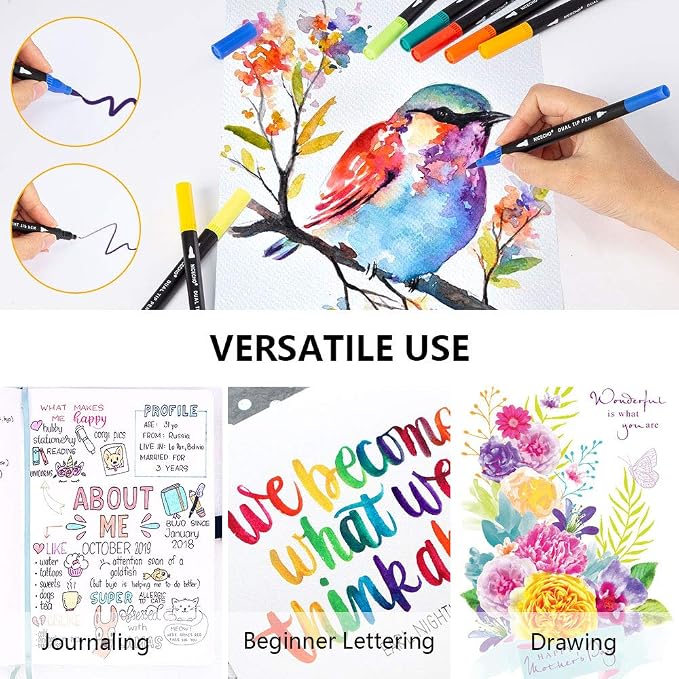Nicecho 60 Colors Markers for Adult Coloring Books, Dual Brush Art Marker Pens - Fineliner & Brush Pen for Journaling, Calligraphy, Drawing, Sketching