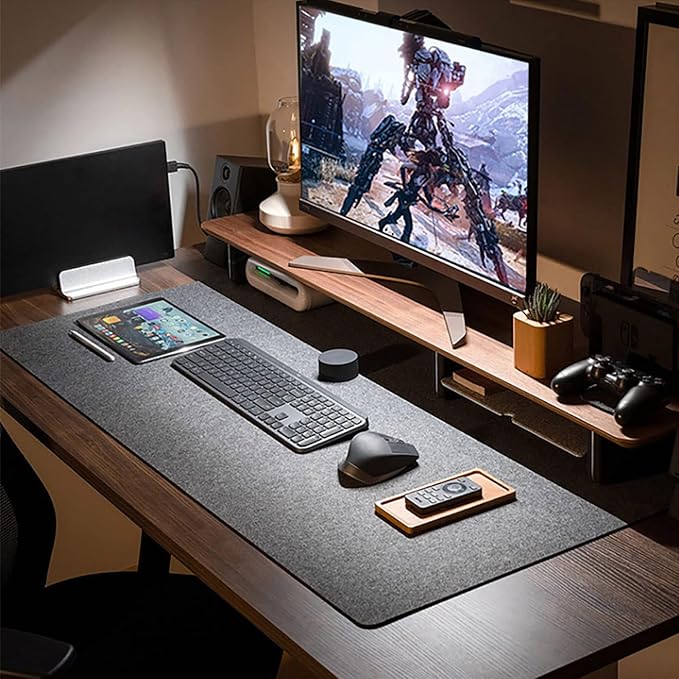 DAWNTREES Non-Slip Felt Desk Mat,36 x 16 Inches Large Desk Pad Protector,Office Computer Desk Mat for Full Keyboard and Mouse Pad