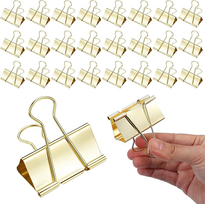 Frienda 24 Pack 2 Inch Extra Large Binder Clips Big Paper Clamps Metallic Large Paper Clips with Grip Reusable Office Organization Supplies for School Office Home (Gold)