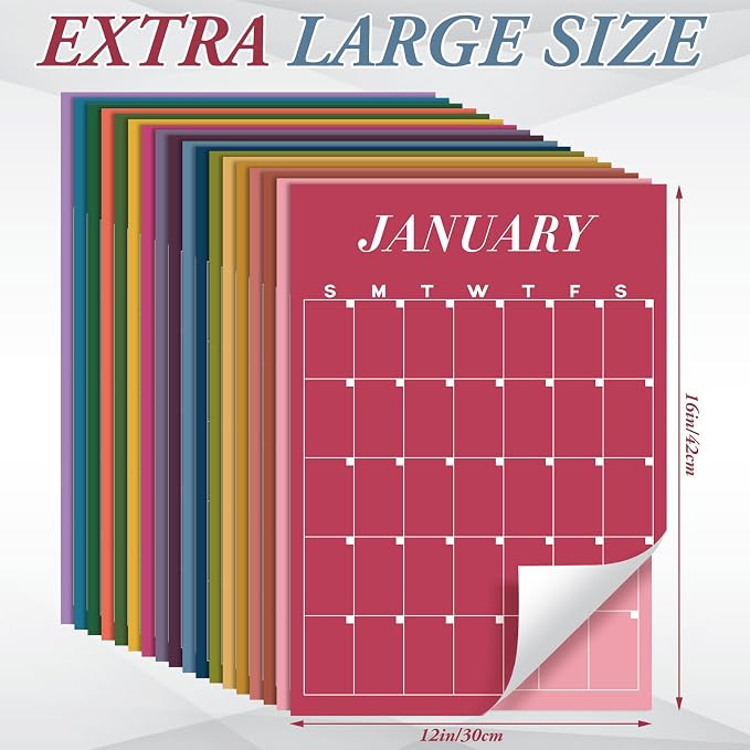 Fullhawl 18 Pcs 2026-2027 Undated Large Wall Calendar Back to School Dry Ease 12 Month Classroom Decor Reusable Calendar Yearly Blank Planner Christmas New Year Gift for Office Home (Classic)
