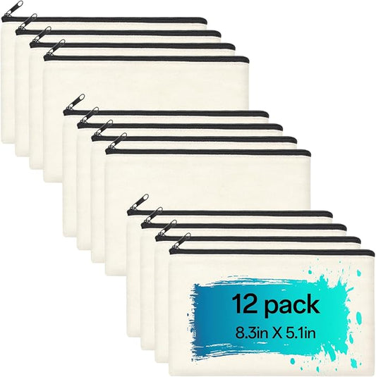 ZeeDix Canvas Zipper Pouch Bulk – 8.3 x 5 Inches Cotton Canvas Pouches with Zipper, Canvas Pencil Pouch, Makeup Bags Bulk for Travel Cosmetic Toiletry, Multipurpose Zipper Pouch for DIY Craft Storage
