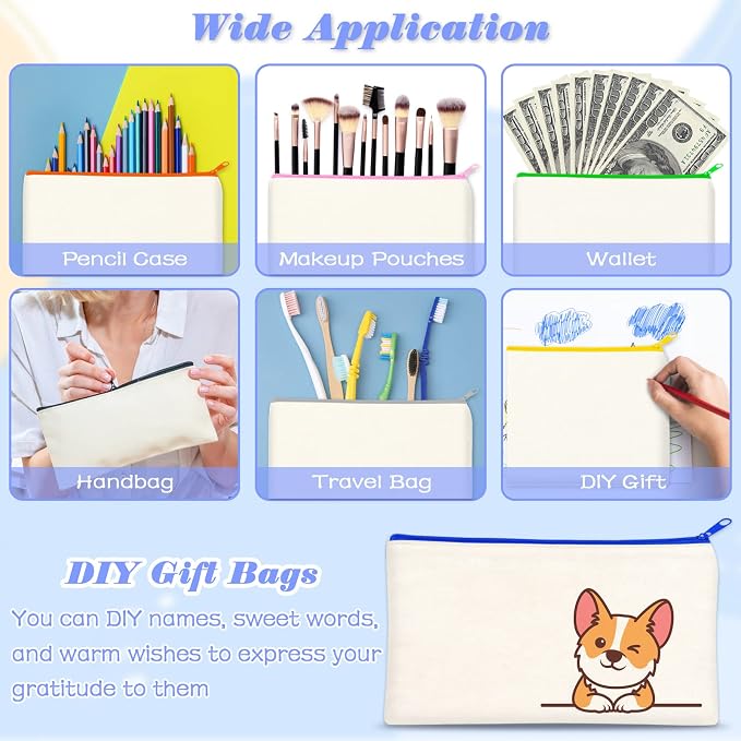 ZeeDix Canvas Zipper Pouch Bulk – 8.3 x 5 Inches Cotton Canvas Pouches with Zipper, Canvas Pencil Pouch, Makeup Bags Bulk for Travel Cosmetic Toiletry, Multipurpose Zipper Pouch for DIY Craft Storage