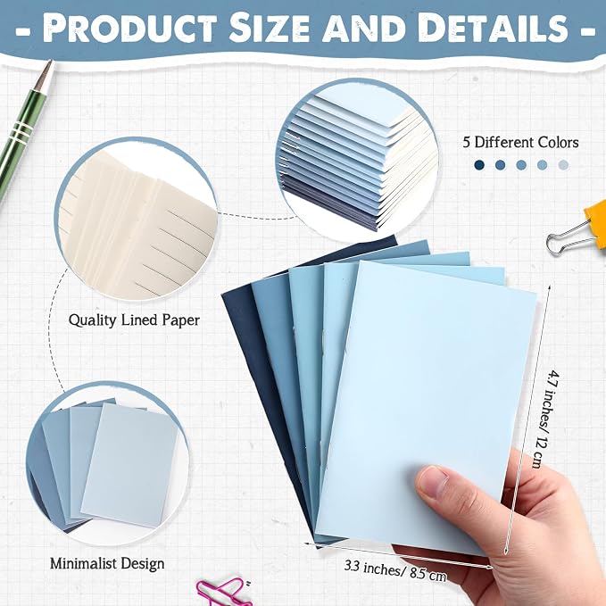 Eaasty 20 Set Mini Notebooks with Ballpoint Pens Bulk Back to School Gift Small Pocket Notepads Gradual Color Composition Journals and Pens for School Supplies Writing Notebooks (Blue Series Colors)