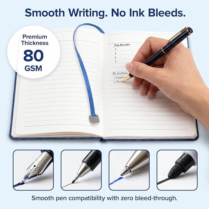 Premium Leather Notebook Gift Set with Pen and Ink Refill, A5 Wide Ruled Notebook for School & Office Supplies, Employee & Teacher Appreciation Gifts, 200-Page Lined Journal for Men & Women, Blue