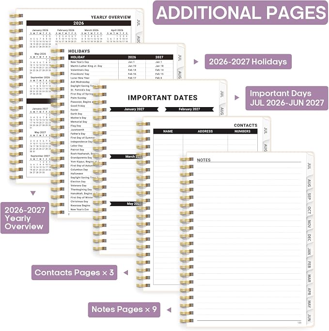 Academic Planner 2026-2027, Weekly and Monthly Calendar Book, July 2026 – June 2027, Hardcover Planner with Tabs, Perfect for Teachers, Students, Women & Men, A4 (8.5" x 11") - Sea Shell