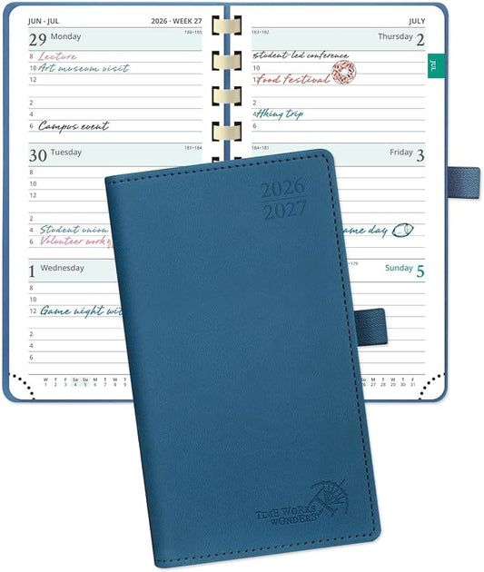 POPRUN Pocket Planner 2026-2027, Small 3.5''x6.5'' Academic Pocket Calendar | Weekly Planner, Purse Calendar Book(July 2026 - June 2027) with Hourly Time Slots, Spiral Soft Cover - Night Sky Blue
