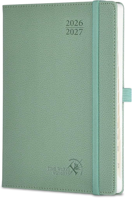POPRUN Planner 2026-2027 (Size 6.75"x 8.75"), Academic Year Weekly Planner | Calendar Book Jul.2026 - Jun.2027, Appointment Book with Monthly Tabs, Leather Hardcover, Inner Pocket, 100GSM - Army Green