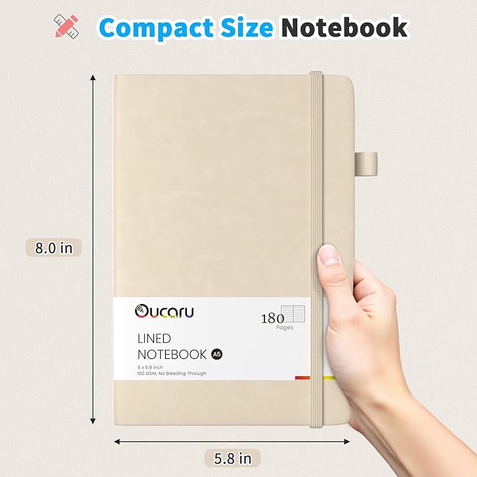 Oucaru Lined Journal Notebook, 8 Pack, 180 Pages, A5 Journals for Writing, 100 GSM Thick Paper, Small Notebooks Daily Journal for Women Men Work, Business, School, Travel Supplies