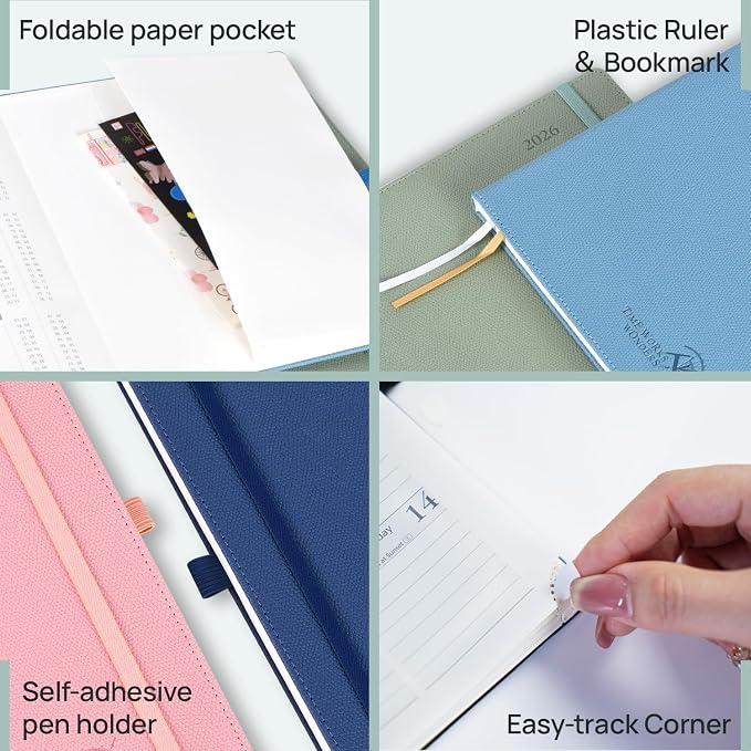 POPRUN 2026-2027 Small Weekly Planner, 4" x 6.25" Pocket Calendar for Purse | Academic Year (Jul 2026 - Jun 2027) Daily Planner with Lined Sections, Leather Hardcover, 100GSM Paper - Navy Blue