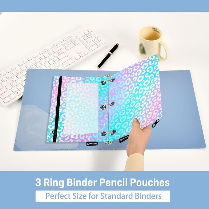 ALAZA Pencil Pouch for 3 Ring Binder Leopard Print Rainbow Cheetah