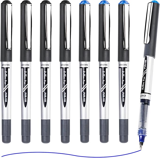 EYEYE 0.7mm Rollerball Pens Fine Point, 4 Black 4 Blue Medium Point Pen Quick Dry, Liquid Ink Pen Fine Point Smooth Writing Pens for Journaling, Note Taking, Office, School Supplies