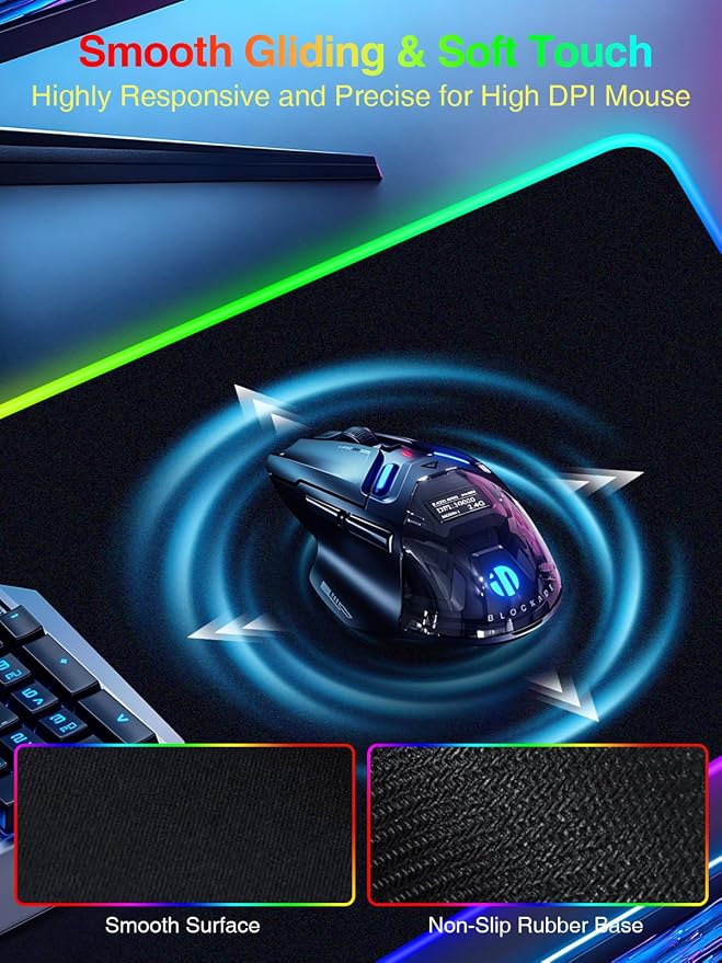 Wireless Charging Mouse Pad Gaming, 31.5"x11.8" Large Desk Mat, Waterproof | RGB Mousepad, Smooth Glide, Stitched Edge, Non-Slip Rubber Base, Desk Pad Computer Keyboard Mat, No Adapter