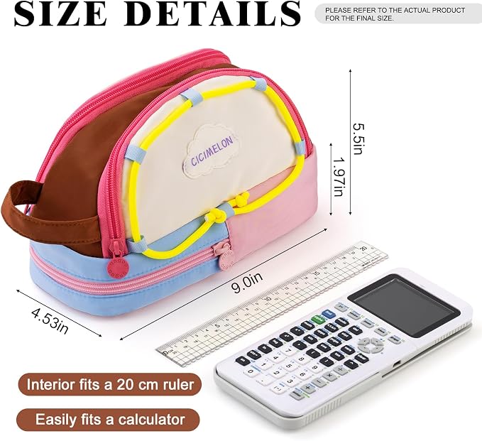 CICIMELON Large Capacity Pencil Case, Cute Aesthetic Pencil Pouch with 3 Compartments, Big Pencil Bag Organizer for School Supplies, Pen Holder for Kids, Girls, Boys, Students